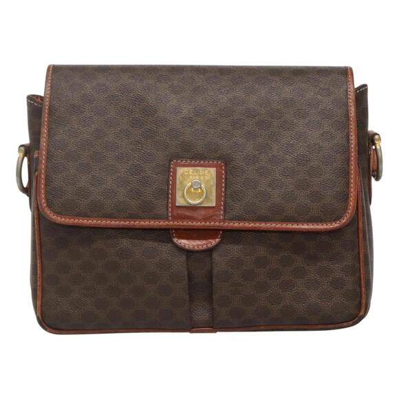 CELINE Macadam Canvas Shoulder Bag Pvc Leather Brown - Picture 2 of 12